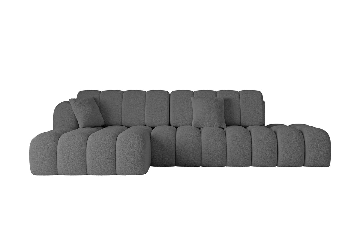 Ecksofa OLEA-L2 Bouclé, Grau - Quelle 92 / Ottomane Links / Mit Schlaffunktion