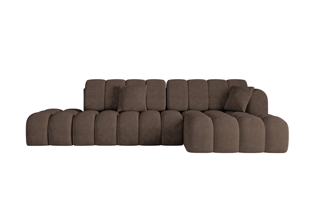 Narożnik OLEA-L2 welur, Brązowy - Dream Velvet 202.37 / Otomana z prawej / Z funkcją spania