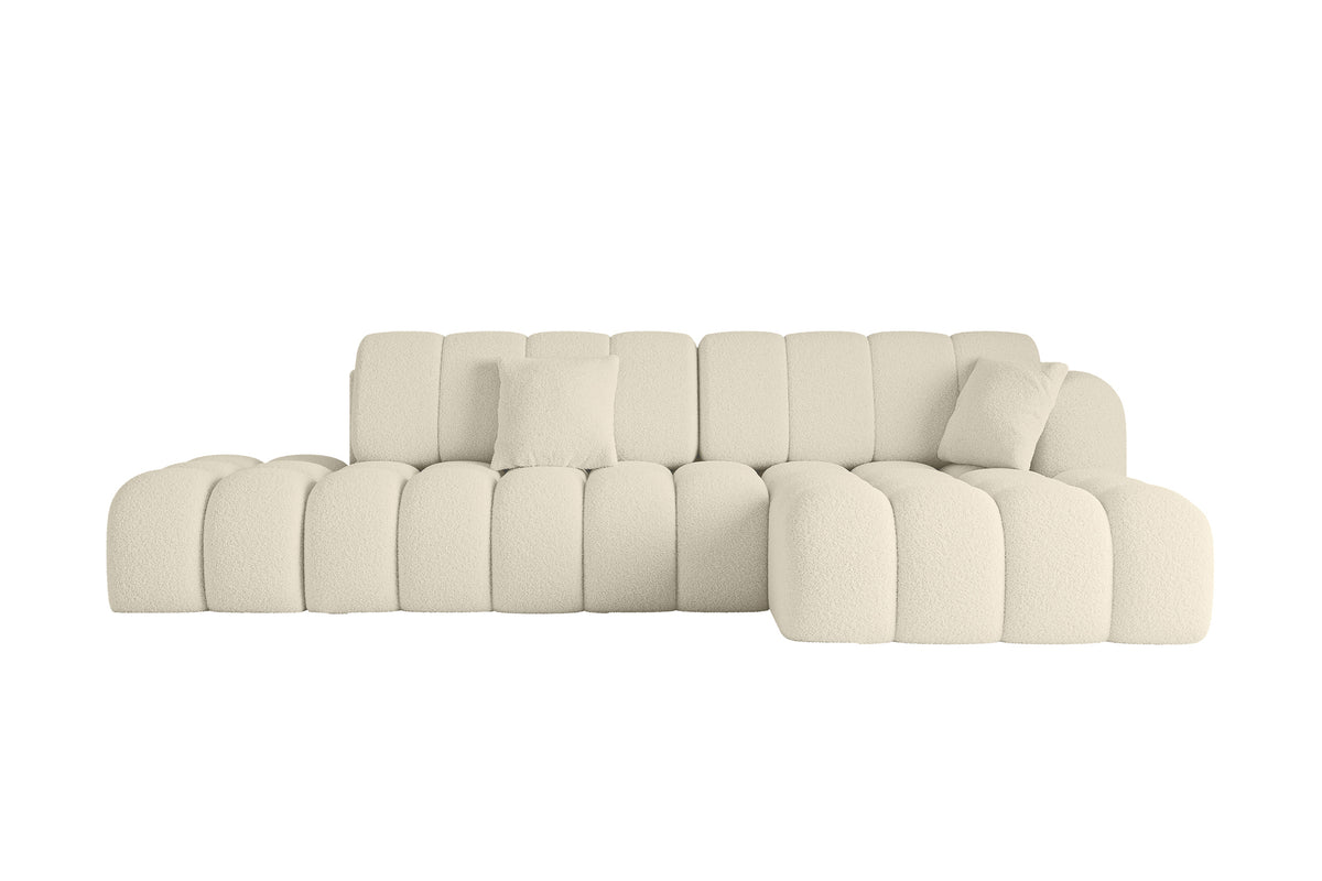 Ecksofa OLEA-L2 Bouclé, Beige - Quelle 02 / Ottomane Rechts / Mit Schlaffunktion