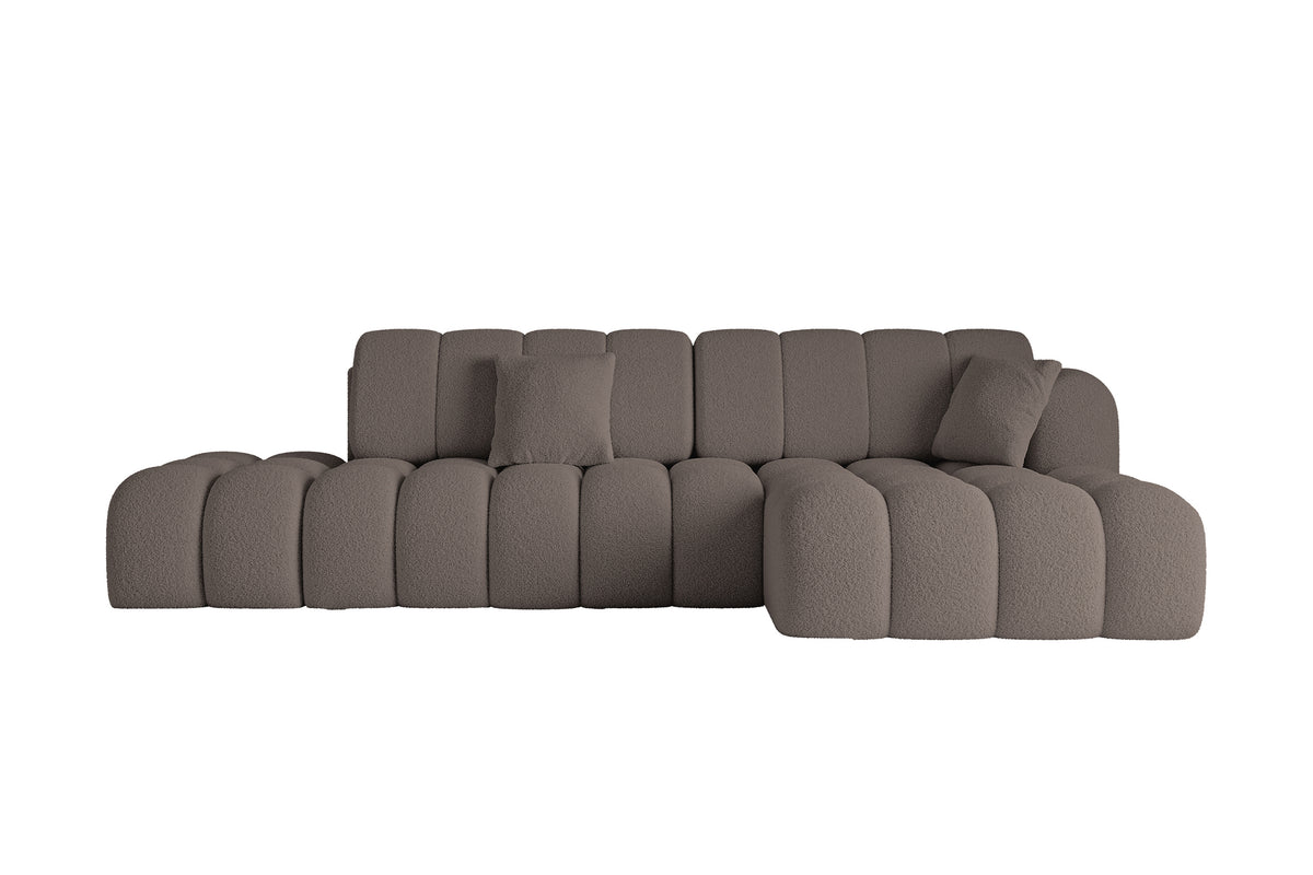 Ecksofa OLEA-L2 Bouclé, Braun - Quelle 20 / Ottomane Rechts / Mit Schlaffunktion