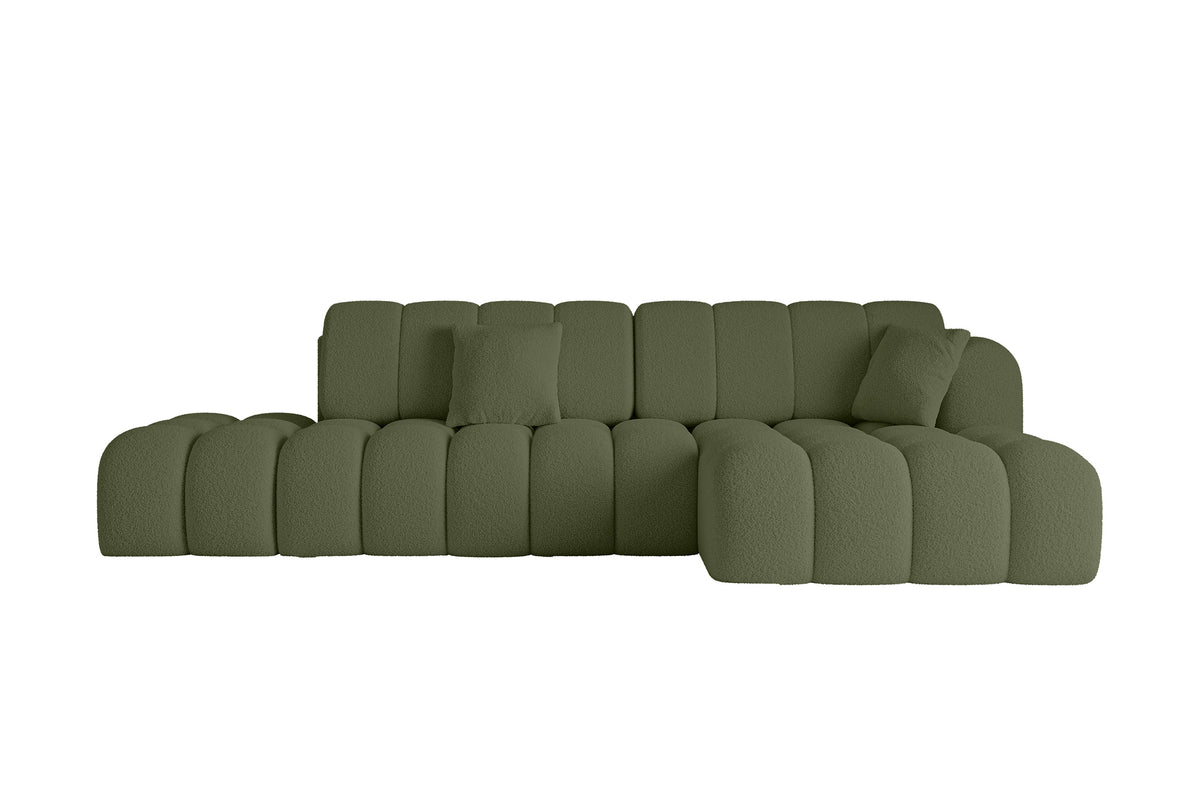 Ecksofa OLEA-L2 Bouclé, Grün - Quelle 38 / Ottomane Rechts / Mit Schlaffunktion