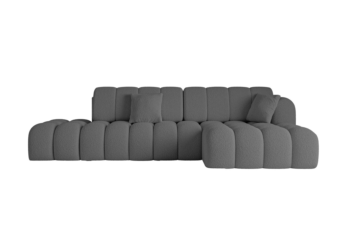 Ecksofa OLEA-L2 Bouclé, Grau - Quelle 92 / Ottomane Rechts / Mit Schlaffunktion