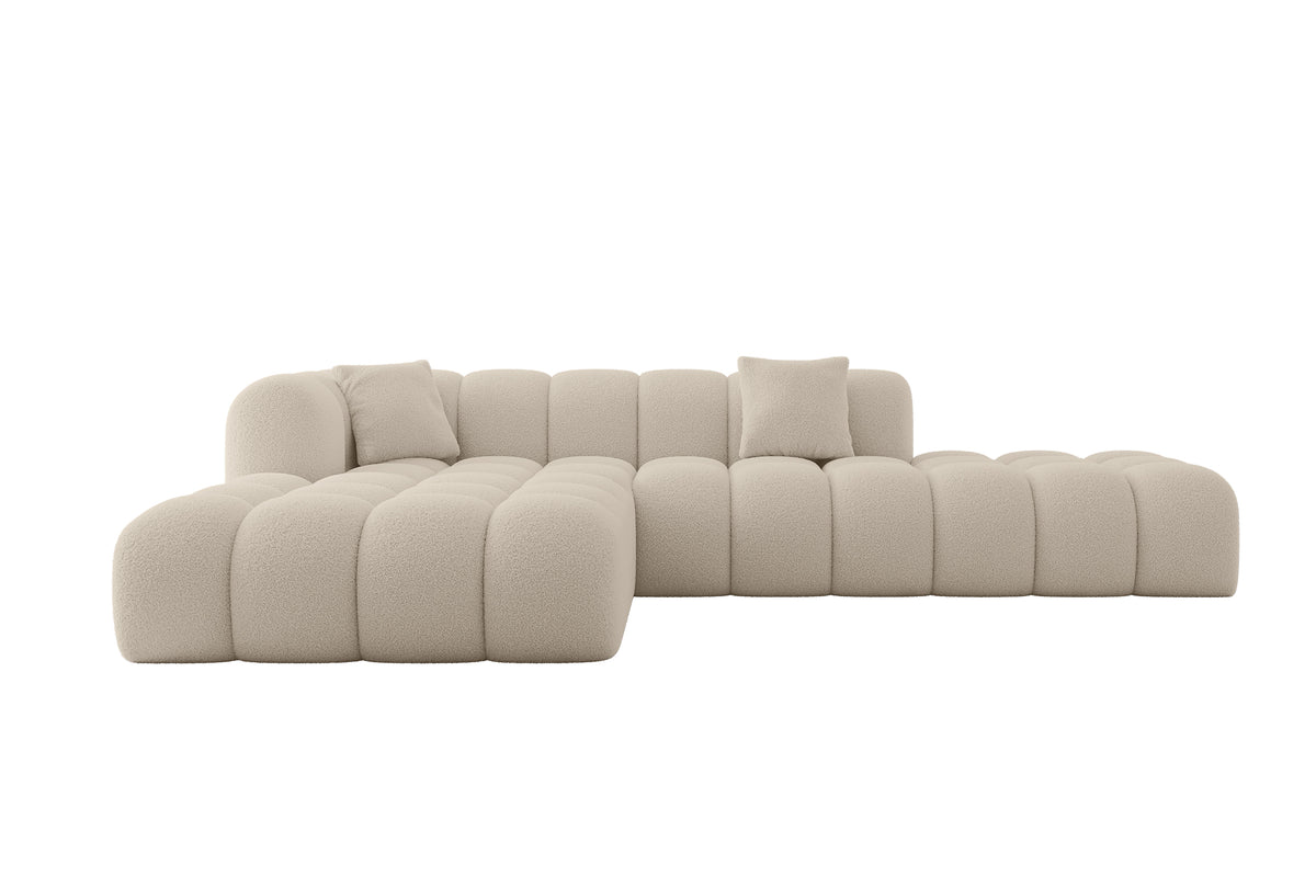 Ecksofa OLEA-L2 Bouclé, Dunkelbeige - Quelle 06 / Ottomane Links / Ohne Schlaffunktion