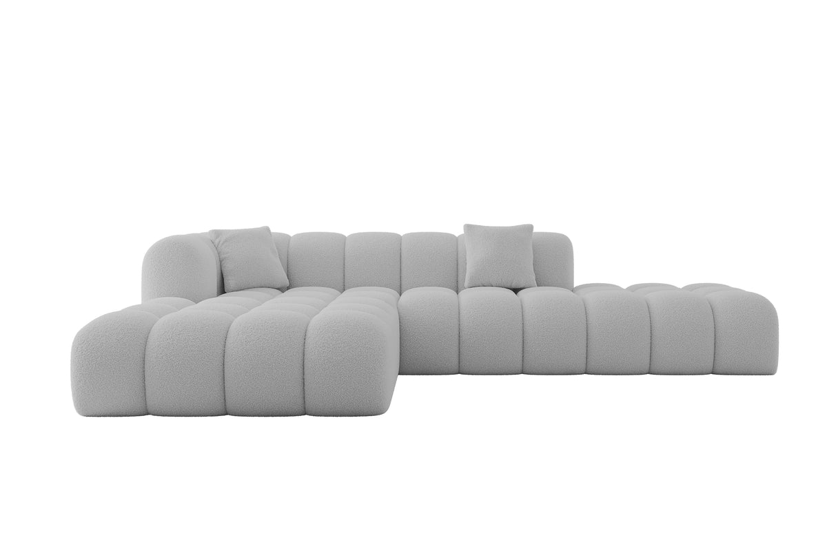 Ecksofa OLEA-L2 Bouclé, Hellgrau - Quelle 83 / Ottomane Links / Ohne Schlaffunktion