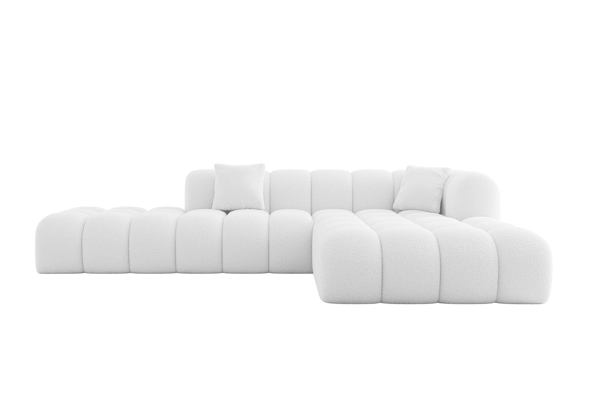 Ecksofa OLEA-L2 Bouclé, Weiß - Quelle 01 / Ottomane Rechts / Ohne Schlaffunktion