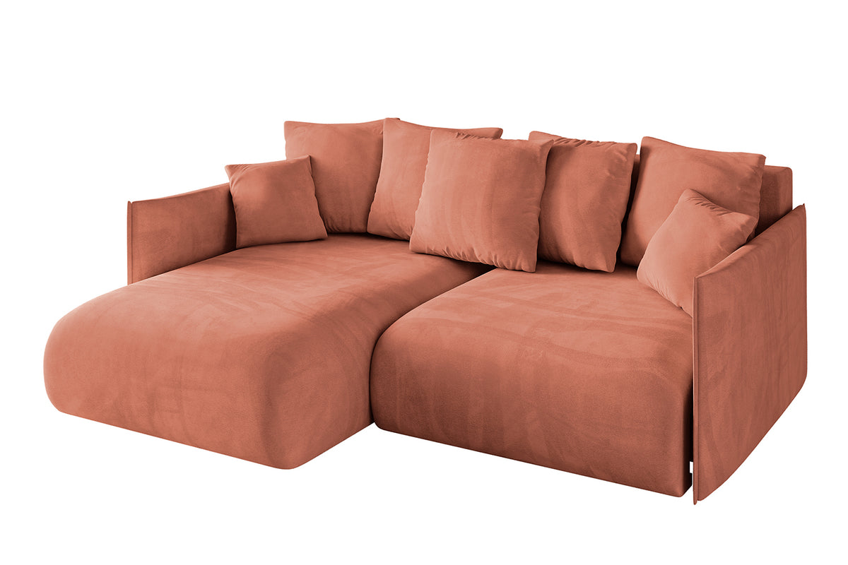 Ecksofa ONESK-L Samt, Apricot - Dream Velvet 202.07 / Ottomane Links / Mit Schlaffunktion