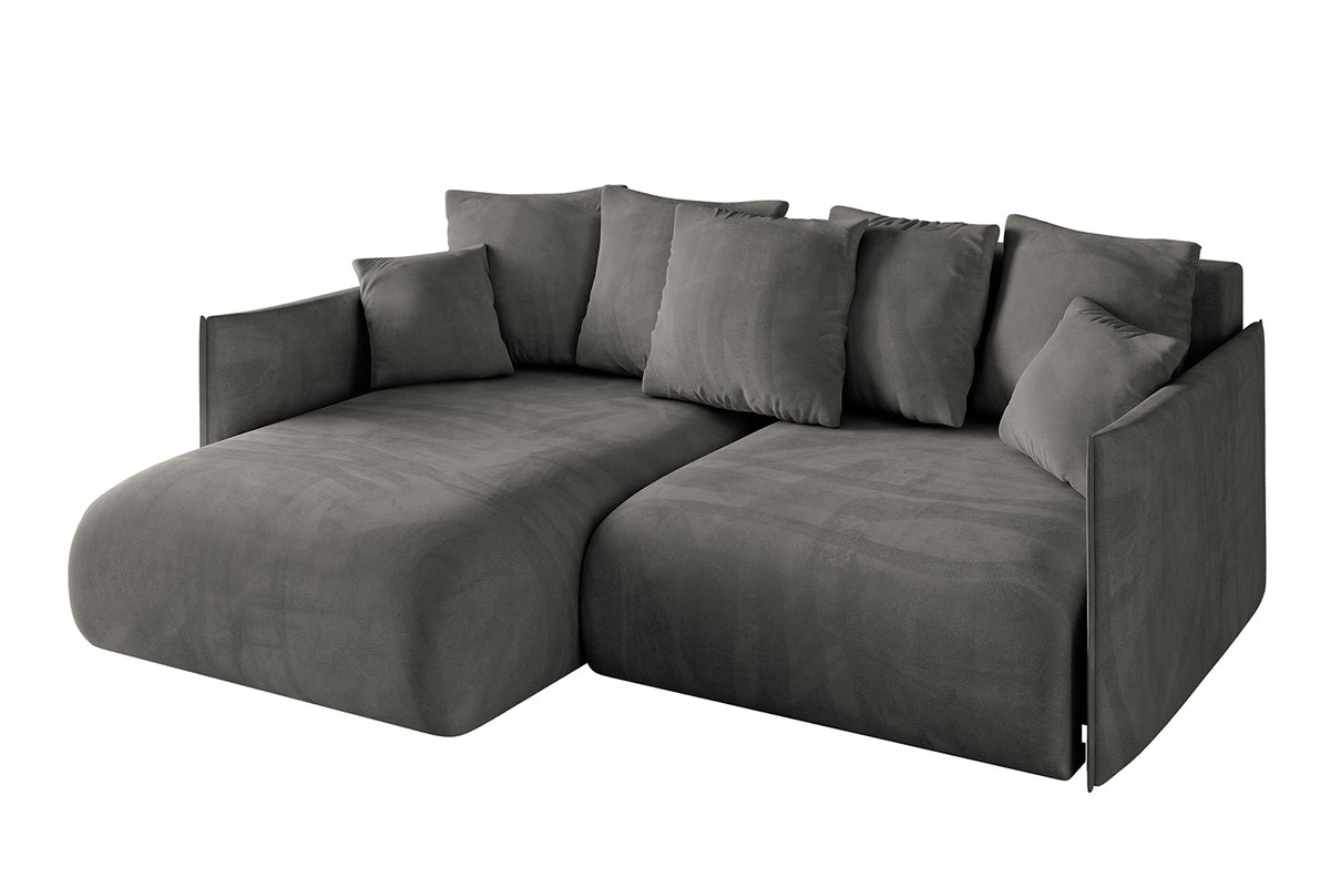 Ecksofa ONESK-L Samt, Dunkelgrau - Dream Velvet 202.13 / Ottomane Links / Mit Schlaffunktion