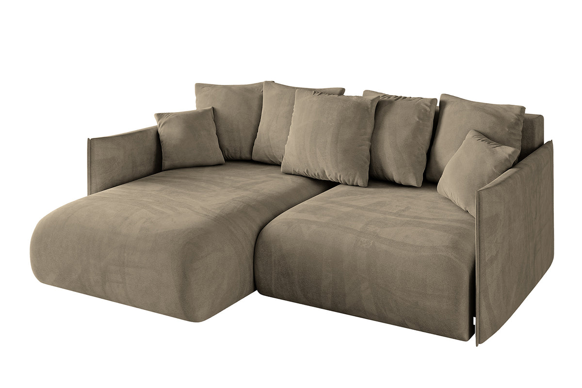 Ecksofa ONESK-L Samt, Braun - Paros 03 / Ottomane Links / Mit Schlaffunktion