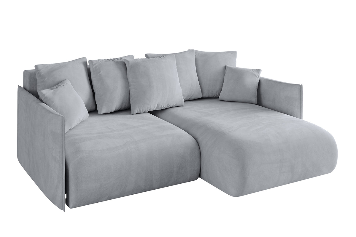 Ecksofa ONESK-L Samt, Grau - Dream Velvet 202.17 / Ottomane Rechts / Mit Schlaffunktion