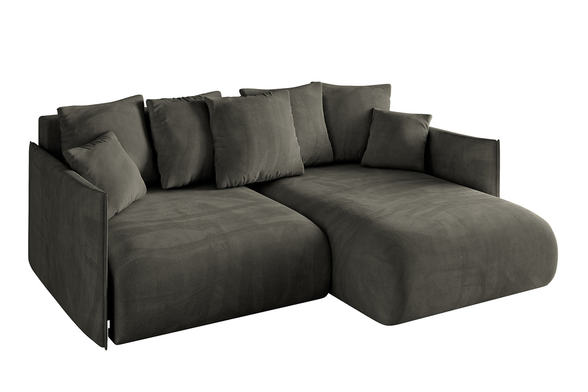 Ecksofa ONESK-L Samt, Schwarz - Dream Velvet 202.12 / Ottomane Rechts / Mit Schlaffunktion