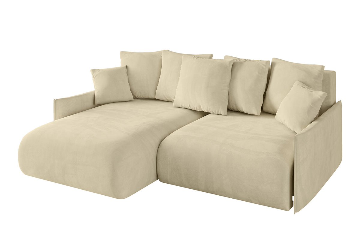 Narożnik ONESK-L-v1 welur, Beżowy - Dream Velvet 202.02 / Otomana z lewej / Z funkcją spania