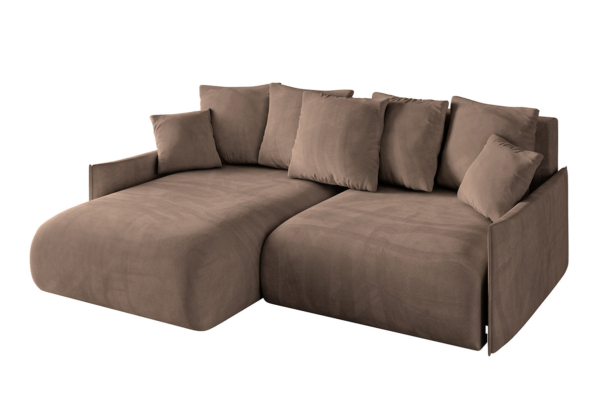 Narożnik ONESK-L-v1 welur, Brązowy - Dream Velvet 202.37 / Otomana z lewej / Z funkcją spania