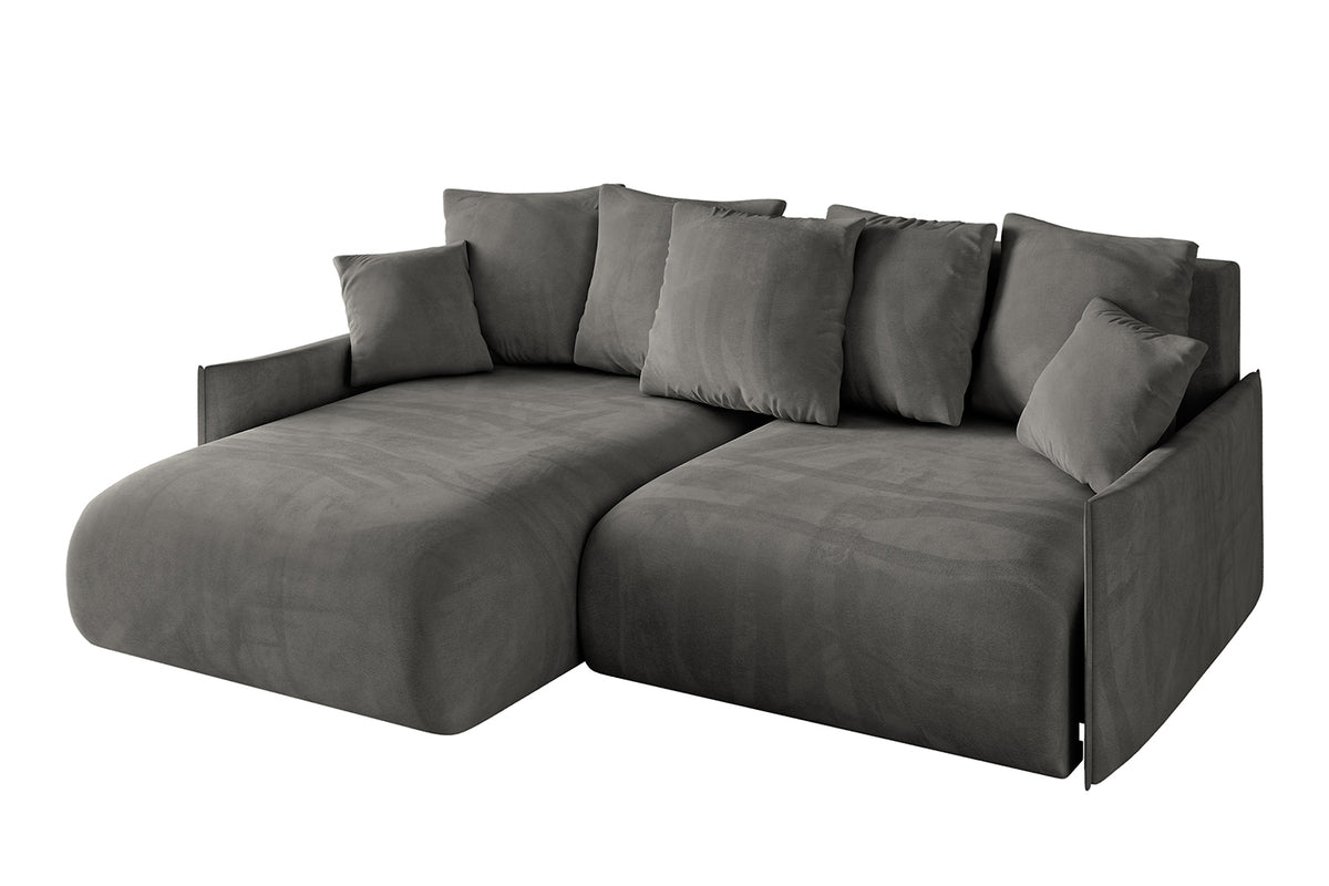 Narożnik ONESK-L-v1 welur, Ciemnoszary - Dream Velvet 202.13 / Otomana z lewej / Z funkcją spania