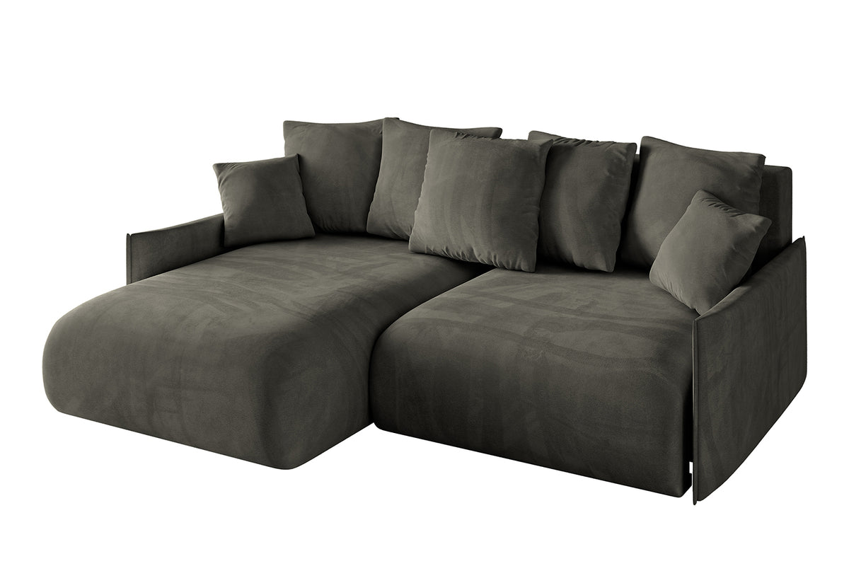Narożnik ONESK-L-v1 welur, Czarny - Dream Velvet 202.12 / Otomana z lewej / Z funkcją spania