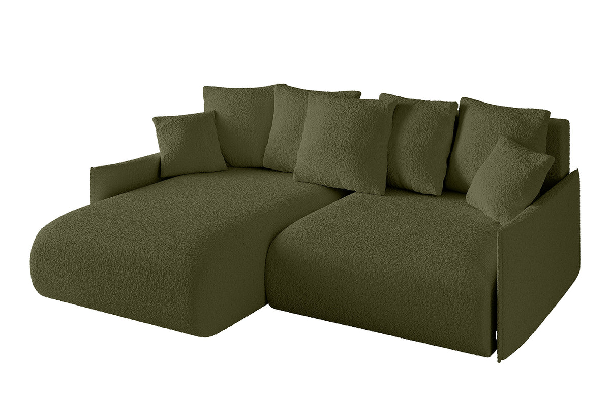 Narożnik ONESK-L-v1 Bouclé, Zielony - Quelle 38 / Otomana z lewej / Z funkcją spania