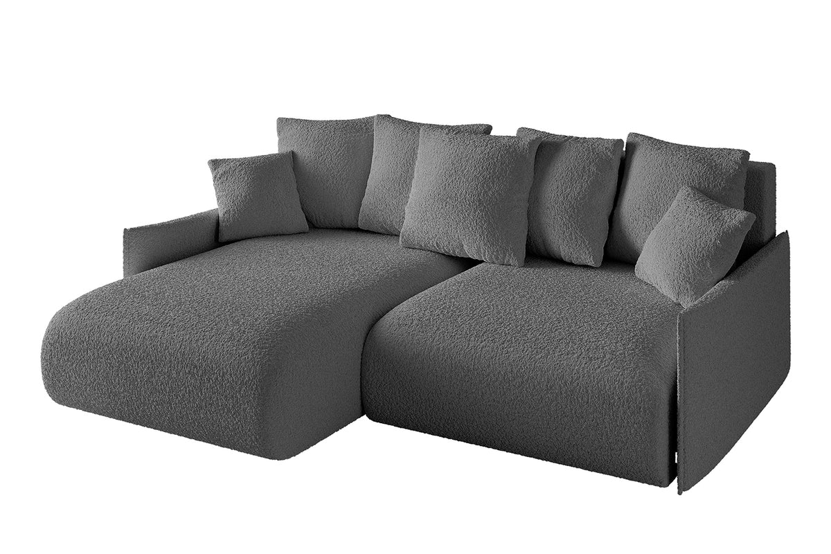 Narożnik ONESK-L-v1 Bouclé, Szary - Quelle 92 / Otomana z lewej / Z funkcją spania