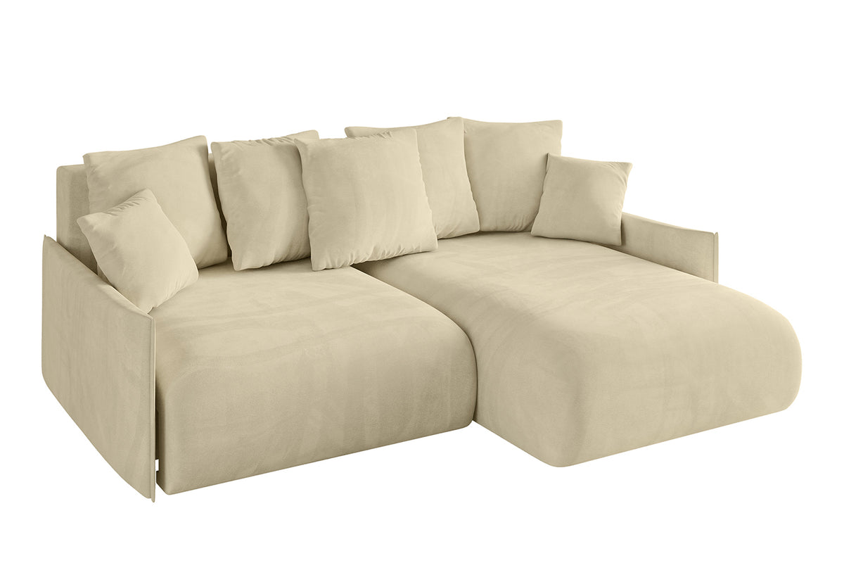 Narożnik ONESK-L-v1 welur, Beżowy - Dream Velvet 202.02 / Otomana z prawej / Z funkcją spania