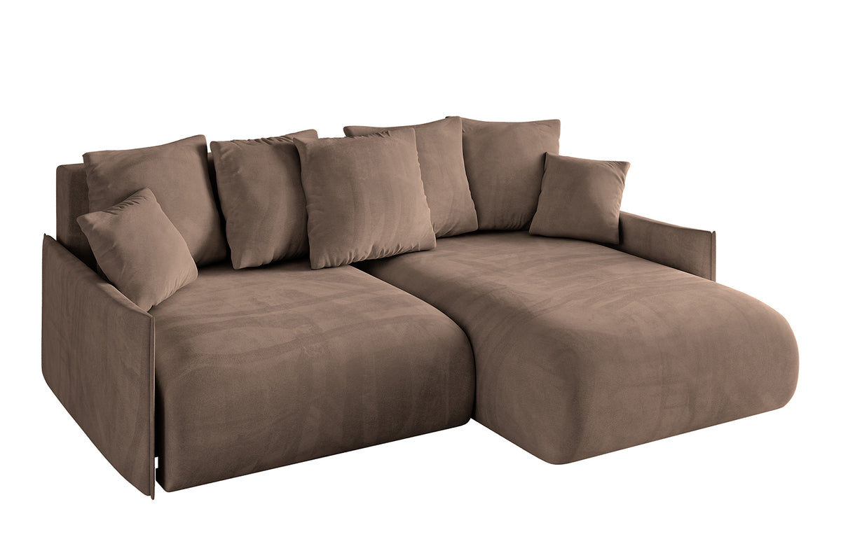 Narożnik ONESK-L-v1 welur, Brązowy - Dream Velvet 202.37 / Otomana z prawej / Z funkcją spania