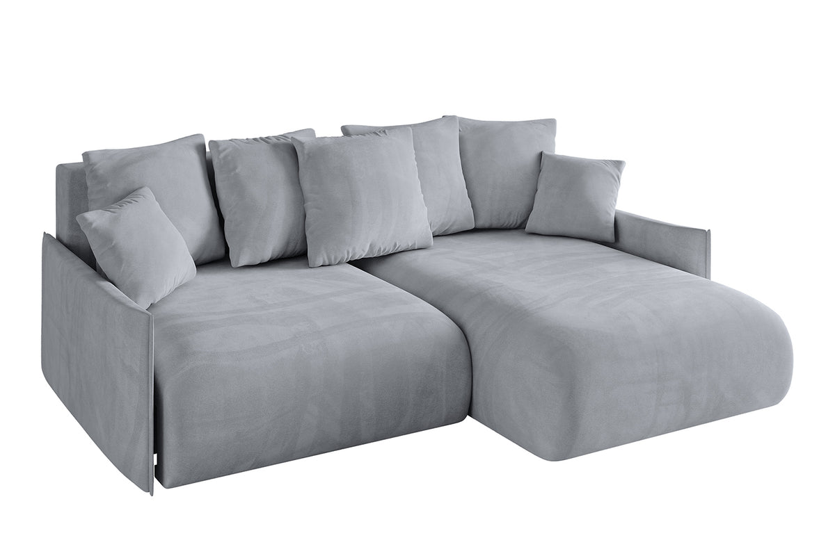 Narożnik ONESK-L-v1 welur, Szary - Dream Velvet 202.17 / Otomana z prawej / Z funkcją spania