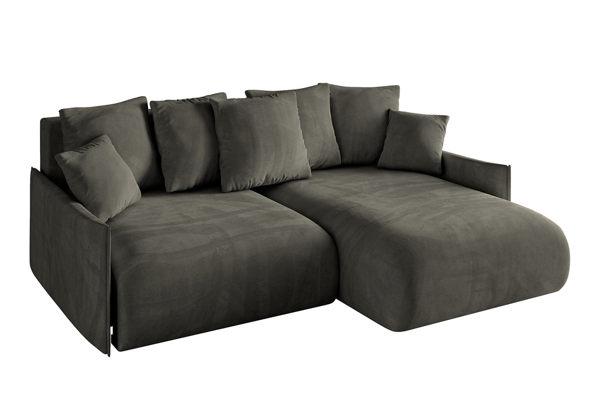 Narożnik ONESK-L-v1 welur, Czarny - Dream Velvet 202.12 / Otomana z prawej / Z funkcją spania