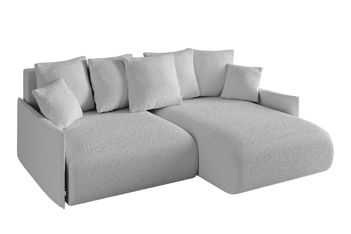 Narożnik ONESK-L-v1 Bouclé, Jasnoszary - Quelle 83 / Otomana z prawej / Z funkcją spania