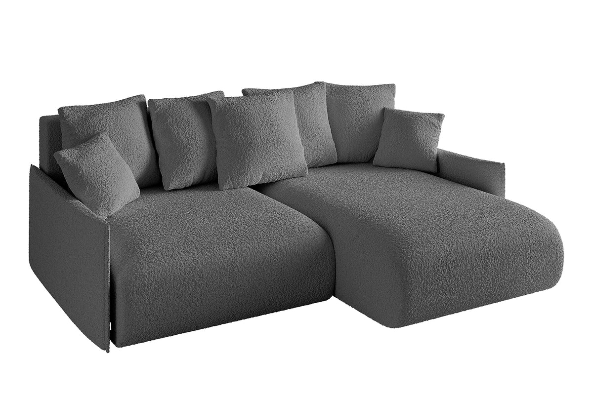 Narożnik ONESK-L-v1 Bouclé, Szary - Quelle 92 / Otomana z prawej / Z funkcją spania