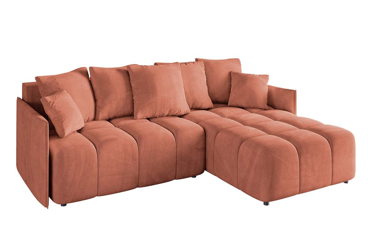 Narożnik LONLI-L welur, Morelowy - Dream Velvet 202.07 / Otomana z prawej / Z funkcją spania
