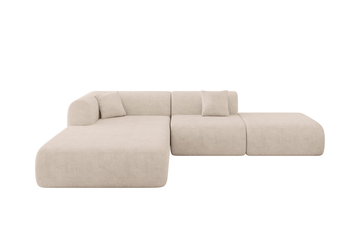 Ecksofa OVLY-L Samt, Beige - Dream Velvet 202.02 / Ottomane Links / Ohne Schlaffunktion