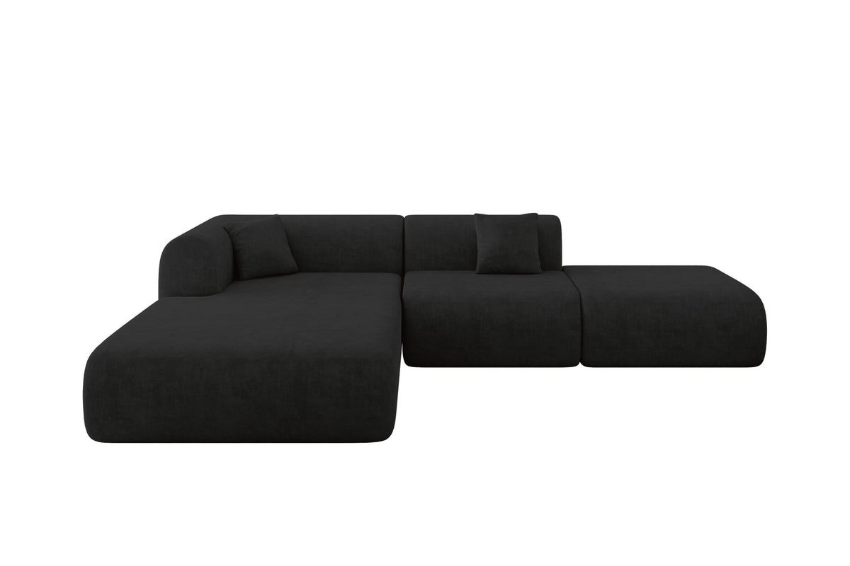Ecksofa OVLY-L Samt, Schwarz - Dream Velvet 202.12 / Ottomane Links / Ohne Schlaffunktion