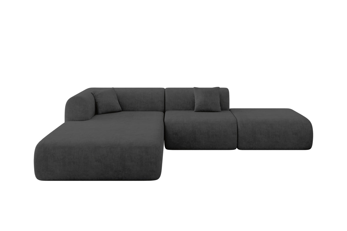 Ecksofa OVLY-L Samt, Dunkelgrau - Dream Velvet 202.13 / Ottomane Links / Ohne Schlaffunktion