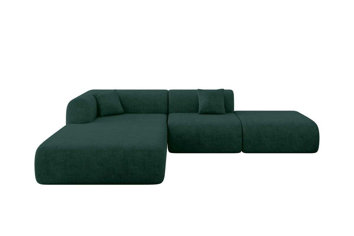 Ecksofa OVLY-L Samt, Grün - Dream Velvet 202.31 / Ottomane Links / Ohne Schlaffunktion