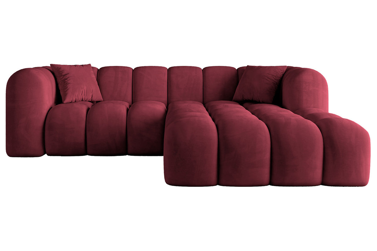Ecksofa OLEA-L1 Samt, Bordeauxrot - Dream Velvet 202.11 / Ottomane Rechts / Ohne Schlaffunktion