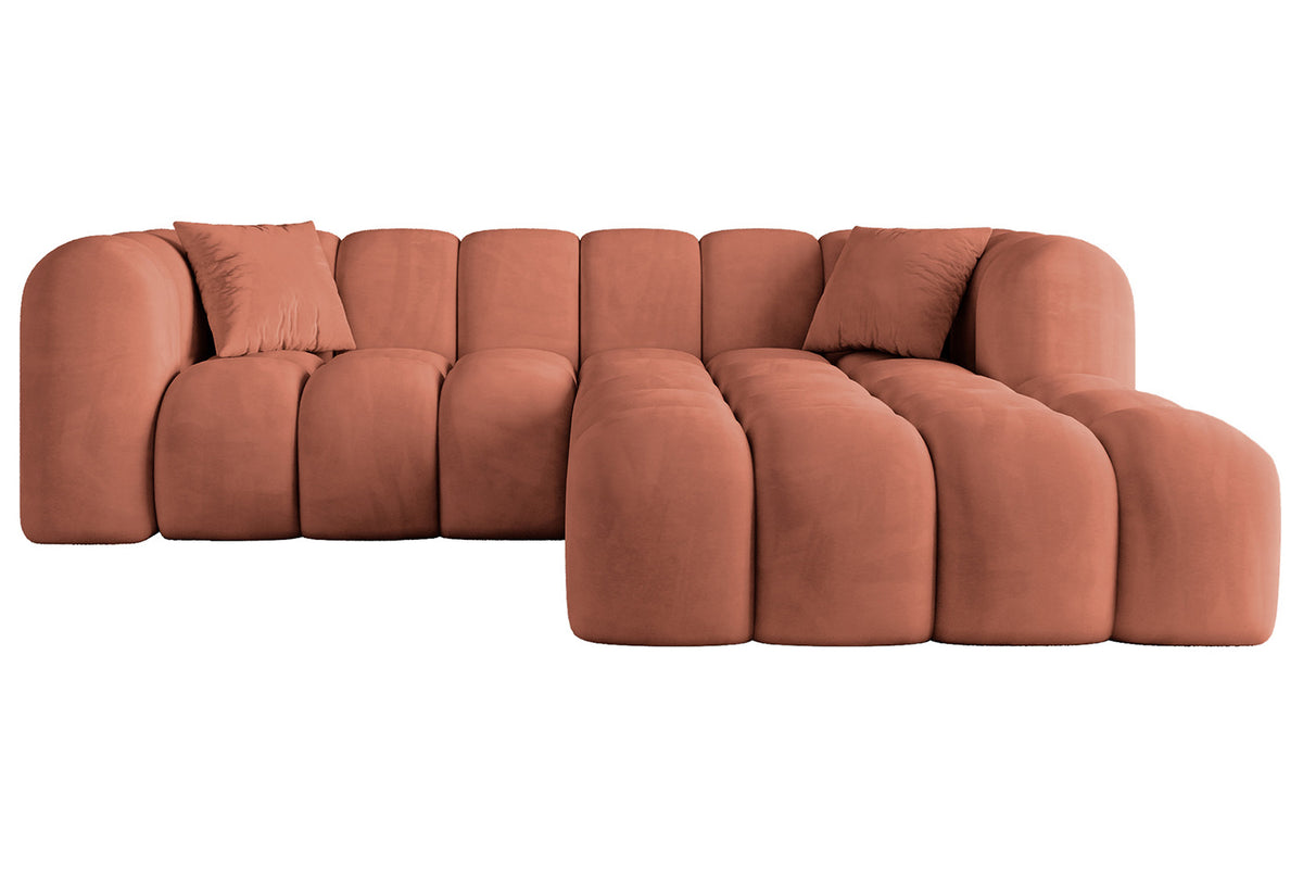 Ecksofa OLEA-L1 Samt, Apricot - Dream Velvet 202.07 / Ottomane Rechts / Ohne Schlaffunktion
