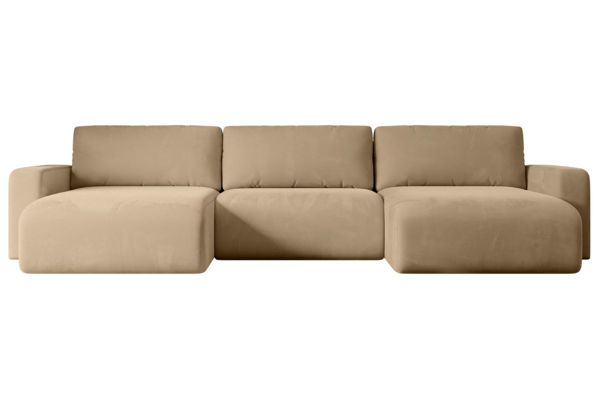 Wohnlandschaft KLEEA-U Samt, Beige - Kronos 35 / U-Form / Mit Schlaffunktion