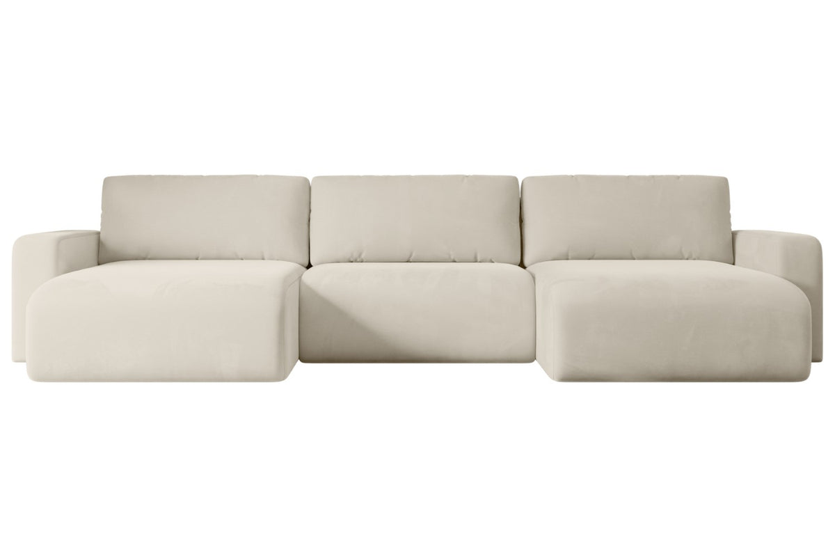 Wohnlandschaft KLEEA-U Samt, Beige - Paros 01 / U-Form / Mit Schlaffunktion