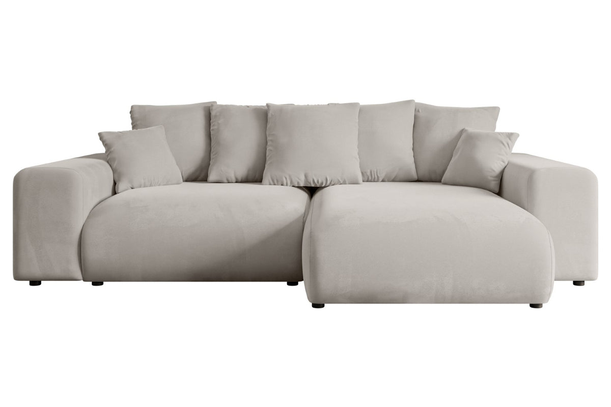 Ecksofa ESKAR-L Samt, Hellbraun - Paros 02 / Ottomane Rechts / Mit Schlaffunktion