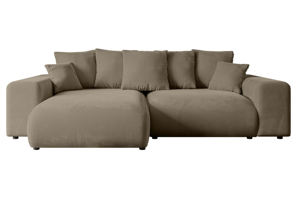 Ecksofa ESKAR-L Samt, Braun - Paros 03 / Ottomane Links / Mit Schlaffunktion