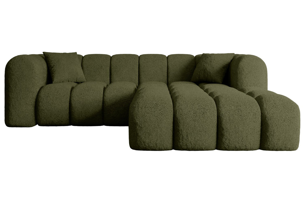 Narożnik OLEA-L1 Bouclé, Zielony - Quelle 38 / Otomana z prawej / Bez funkcji spania