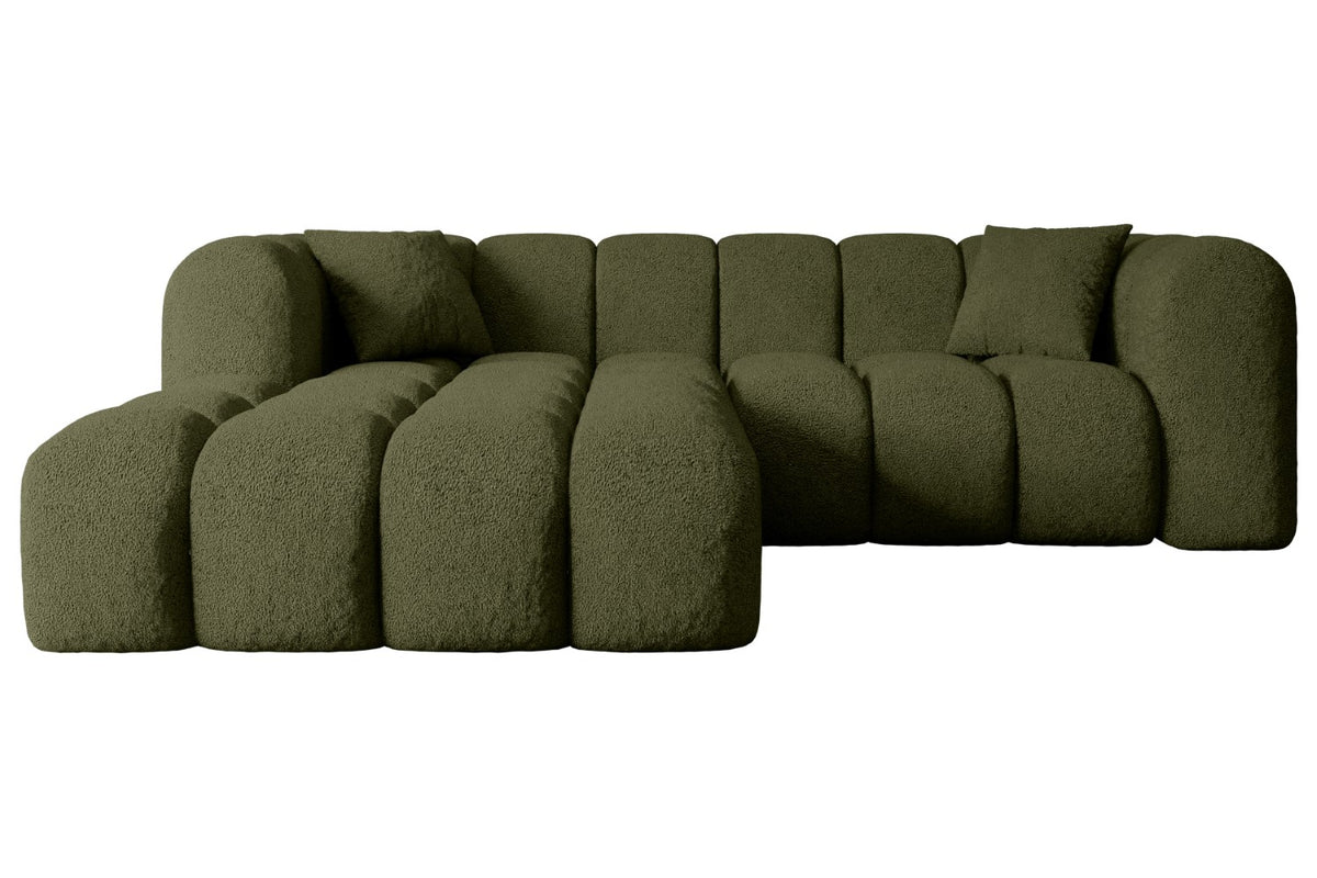 Narożnik OLEA-L1 Bouclé, Zielony - Quelle 38 / Otomana z lewej / Bez funkcji spania