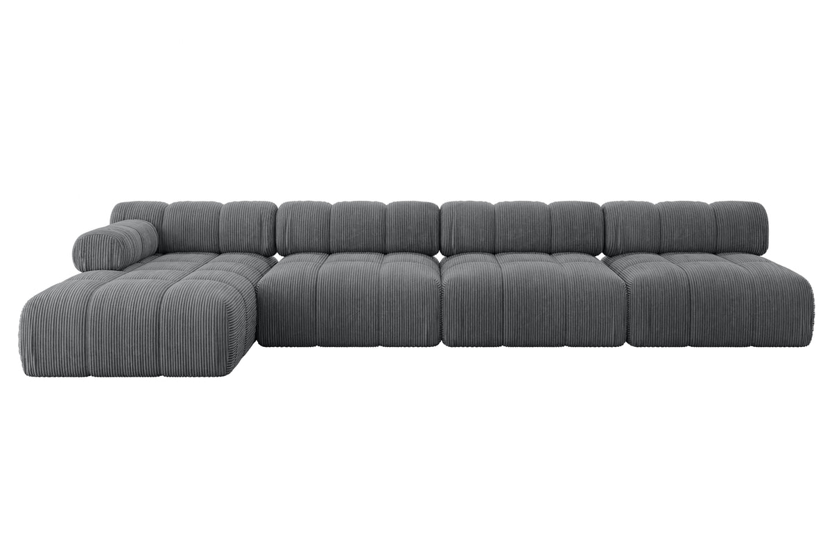 Ecksofa RAZON-L3 Cord, Dunkelgrau - Poso 115 / Ottomane Links / Ohne Schlaffunktion