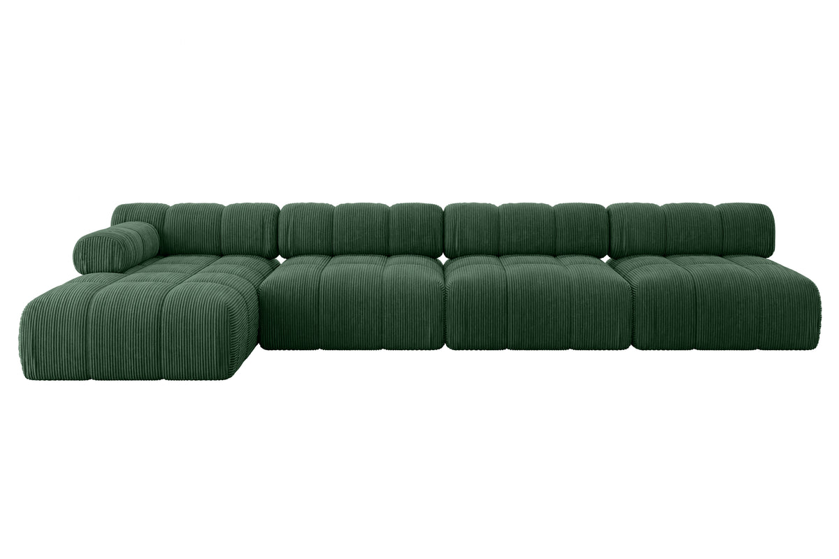 Ecksofa RAZON-L3 Cord, Grün - Poso 14 / Ottomane Links / Ohne Schlaffunktion
