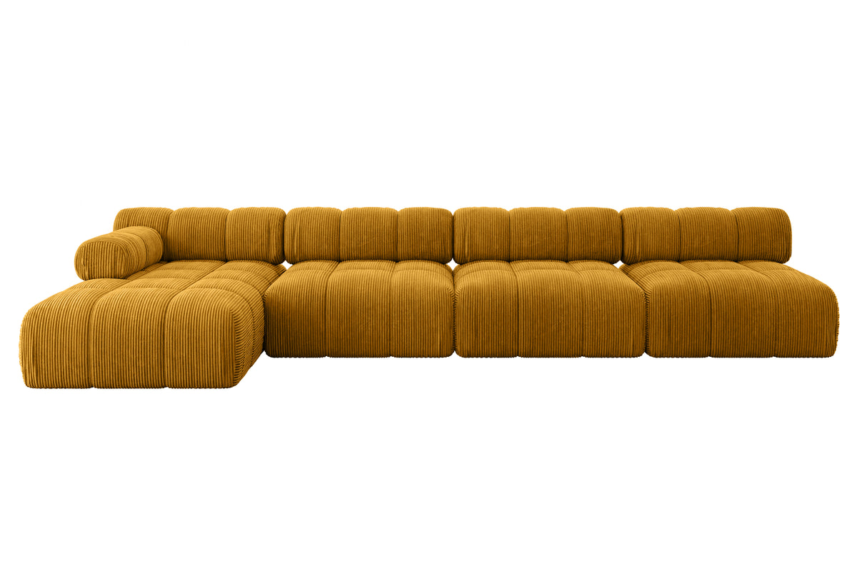 Ecksofa RAZON-L3 Cord, Senfgelb - Poso 42 / Ottomane Links / Ohne Schlaffunktion