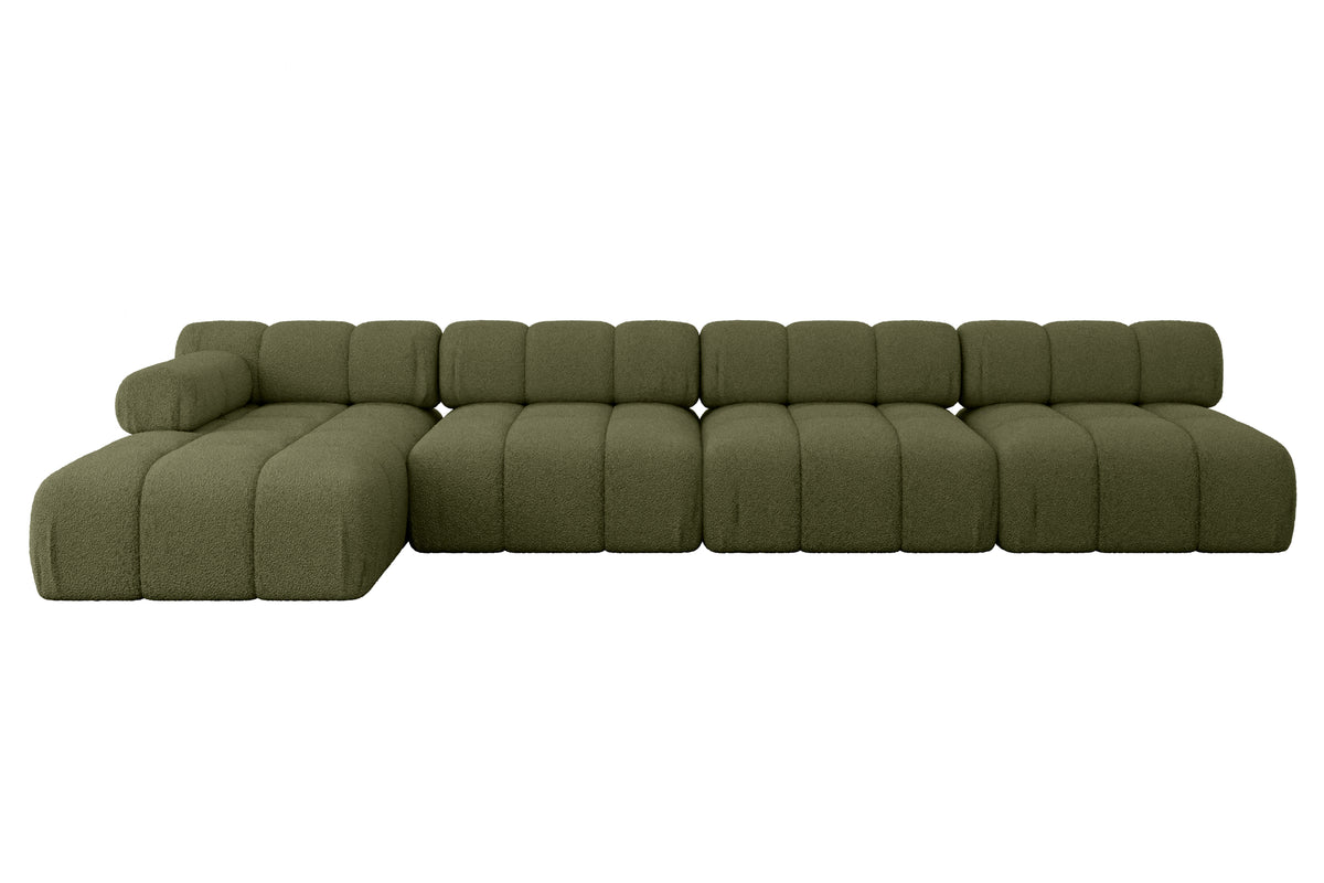 Ecksofa RAZON-L3 Bouclé, Grün - Quelle 38 / Ottomane Links / Ohne Schlaffunktion