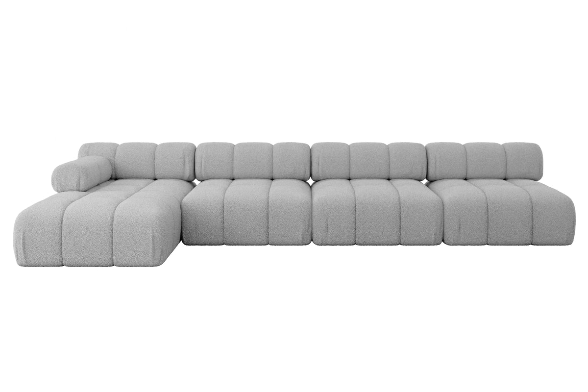Ecksofa RAZON-L3 Bouclé, Hellgrau - Quelle 83 / Ottomane Links / Ohne Schlaffunktion