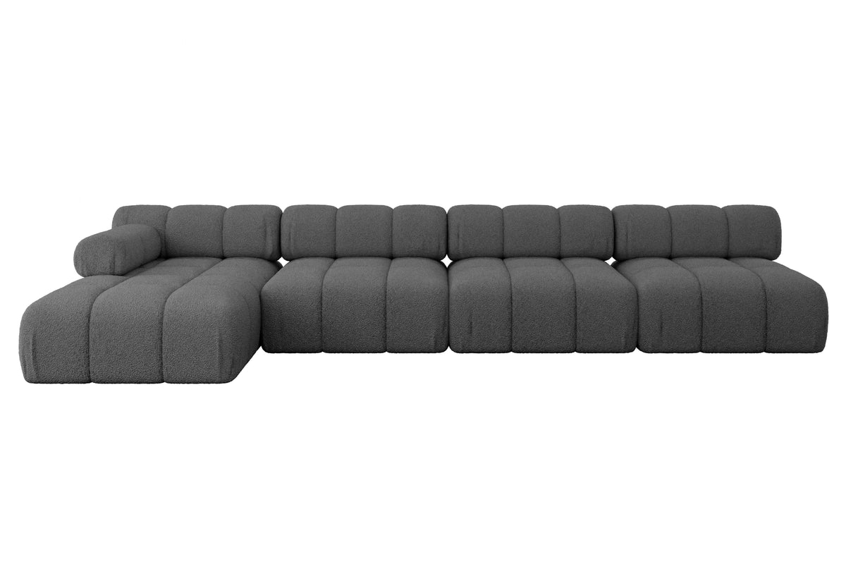 Ecksofa RAZON-L3 Bouclé, Grau - Quelle 92 / Ottomane Links / Ohne Schlaffunktion