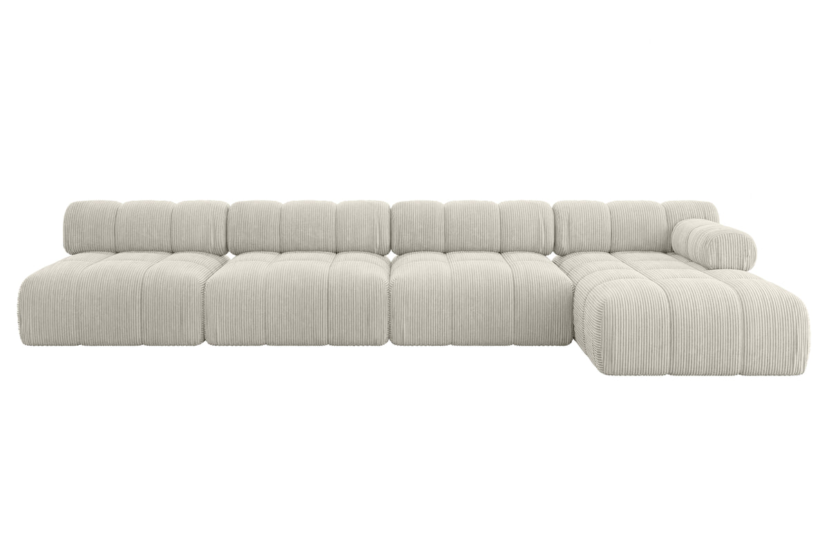 Ecksofa RAZON-L3 Cord, Creme - Poso 100 / Ottomane Rechts / Ohne Schlaffunktion