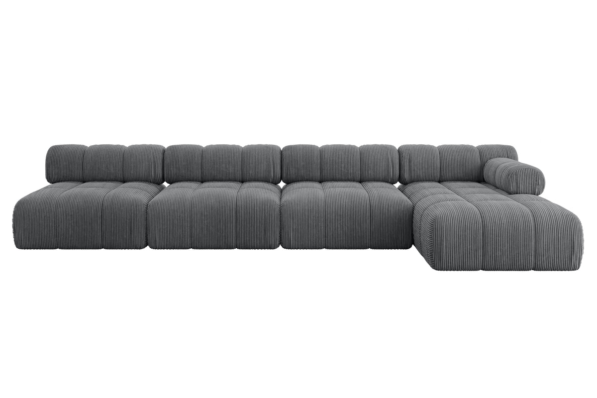 Ecksofa RAZON-L3 Cord, Dunkelgrau - Poso 115 / Ottomane Rechts / Ohne Schlaffunktion