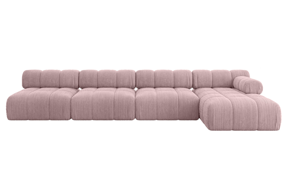 Ecksofa RAZON-L3 Cord, Rosa - Poso 145 / Ottomane Rechts / Ohne Schlaffunktion