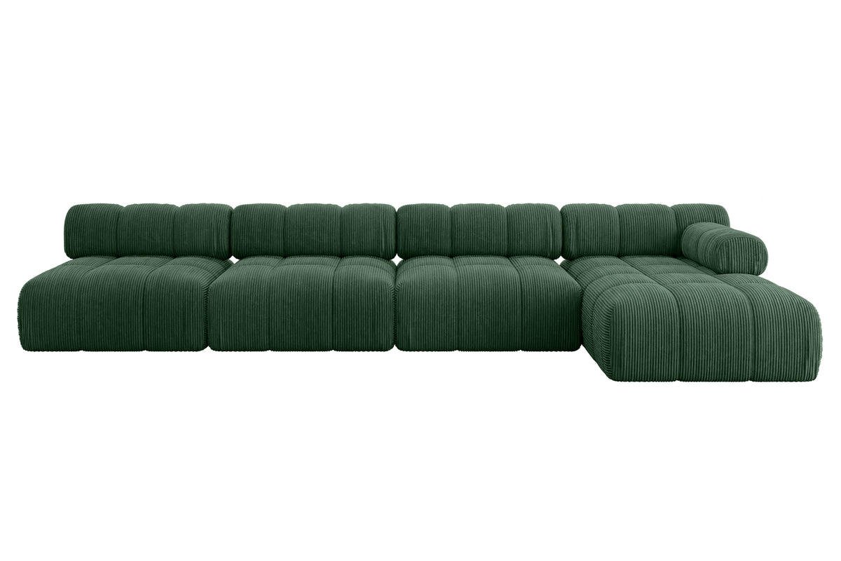 Ecksofa RAZON-L3 Cord, Grün - Poso 14 / Ottomane Rechts / Ohne Schlaffunktion