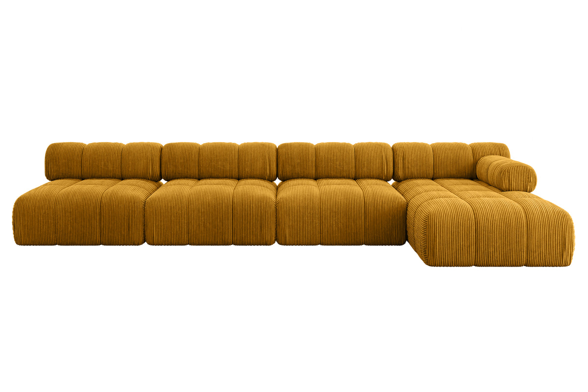 Ecksofa RAZON-L3 Cord, Senfgelb - Poso 42 / Ottomane Rechts / Ohne Schlaffunktion